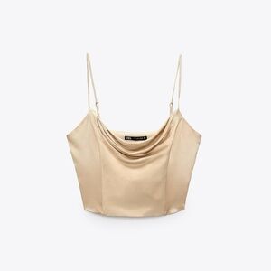 Zara Cream Satin Cowl Neck Top